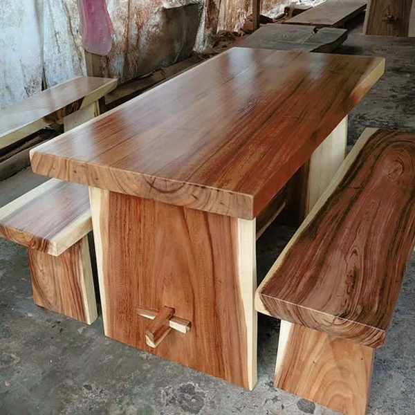 Set Meja Trembesi Kotak dengan 2 Bangku