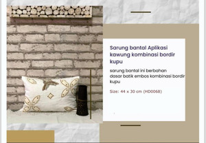 SARUNG BANTAL APLIKASI KAWUNG KOMBINASI BORDIR KUPU SIZE 44 X 30 CM