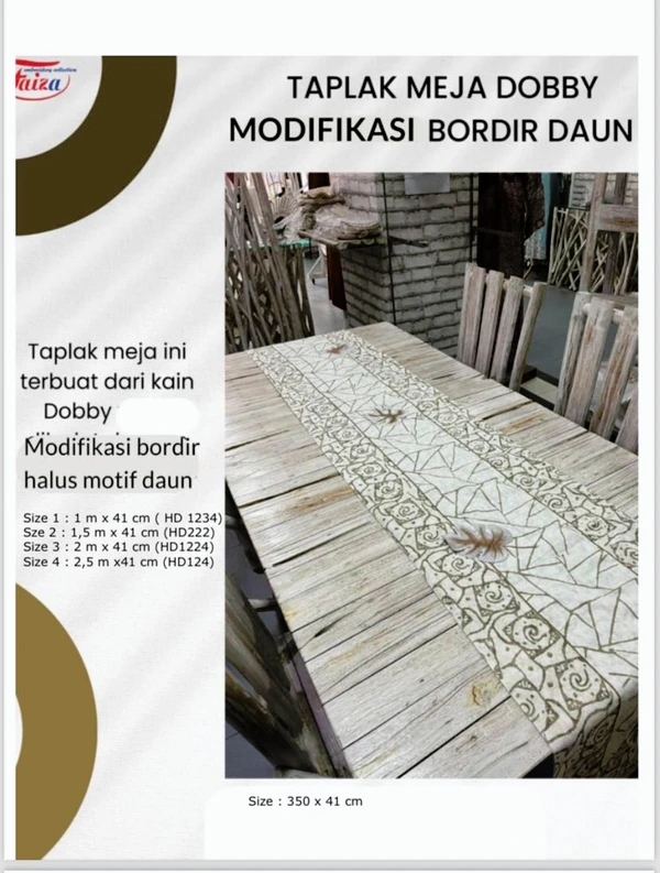 TAPLAK MEJA DOBBY MODIFIKASI BORDIR DAUN UK 1,5 M