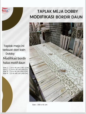 TAPLAK MEJA DOBBY MODIFIKASI BORDIR DAUN UK 2 M