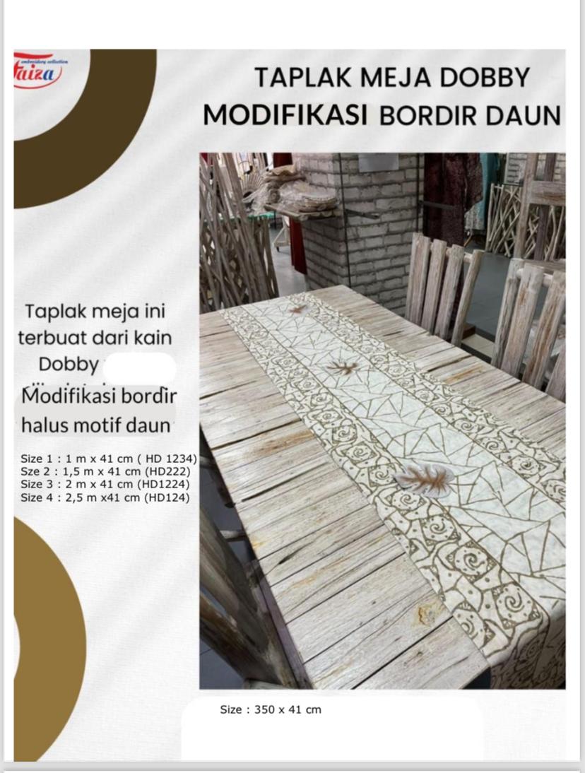 TAPLAK MEJA DOBBY MODIFIKASI BORDIR DAUN UK 2,5M