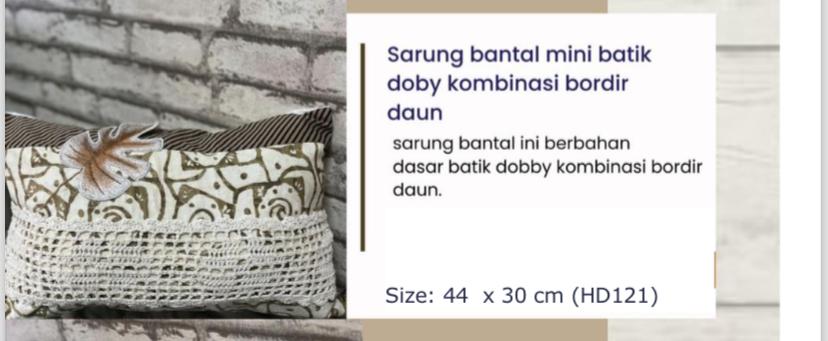 SARUNG BANTAL MNI BATIK DOBBY KOMBINASI BORDIR DAUN UK 44 X 30 CM