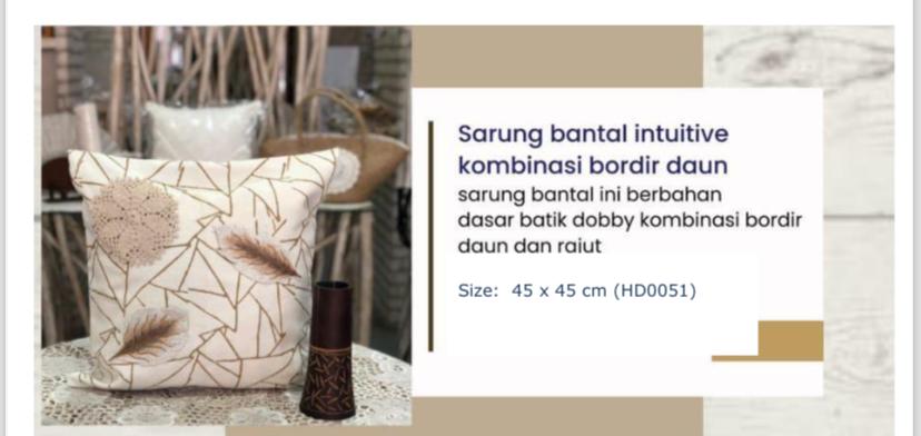 SARUNG BANTAL INTUITIVE KOMBINASI BORDIR DAUN UK 45 X 45 CM