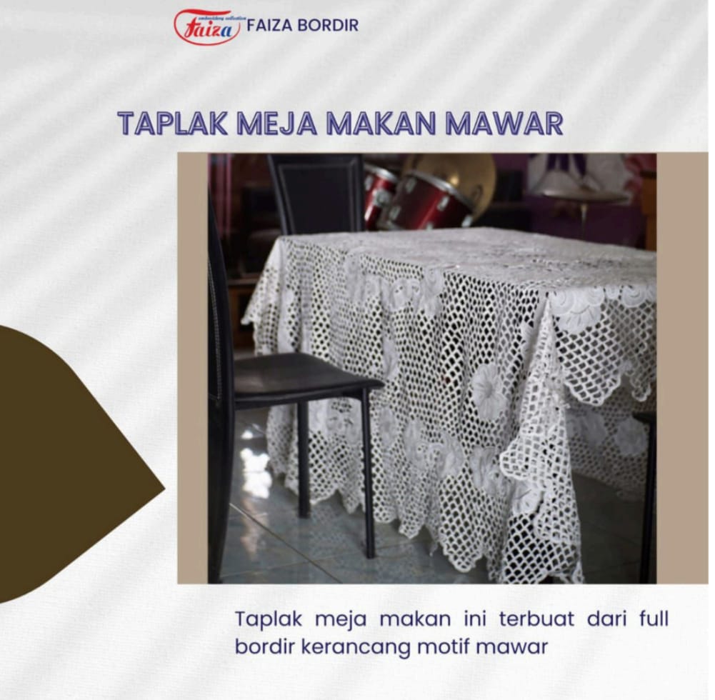 Taplak Meja Makan Mawar Full Bordir Kerancang UK 1M X 1M
