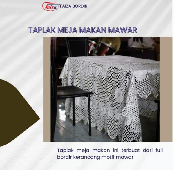 Taplak Meja Makan Mawar Full Bordir Kerancang 2M X 2,5 M