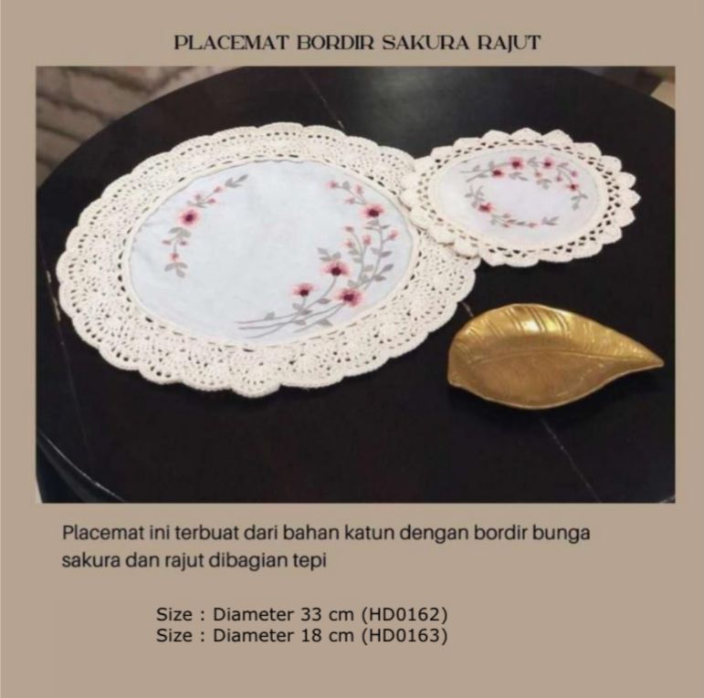 PLACEMAT BORDIR SAKURA RAJUT D 18 CM