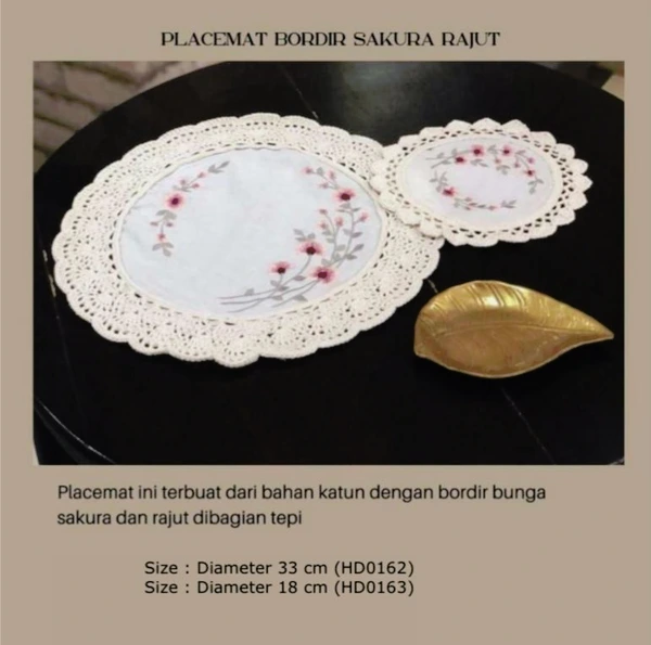 PLACEMAT BORDIR SAKURA RAJUT D 33 cm