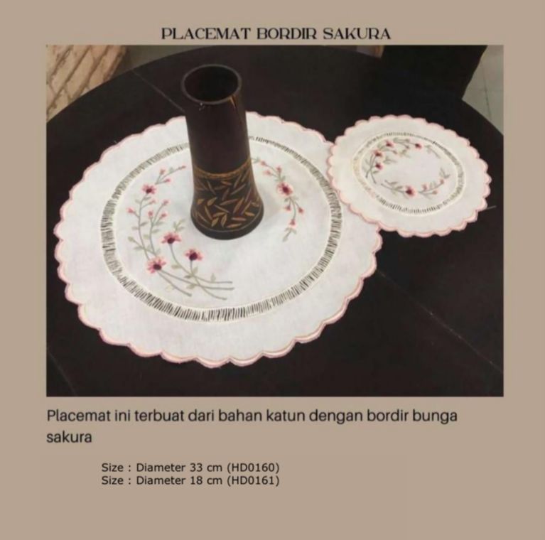 PLACEMAT BORDIR SAKURA , D 33 CM