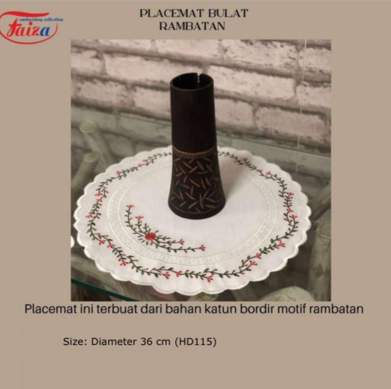 PLACEMAT BULAT BORDIR RAMBATAN SIZE 35 CM