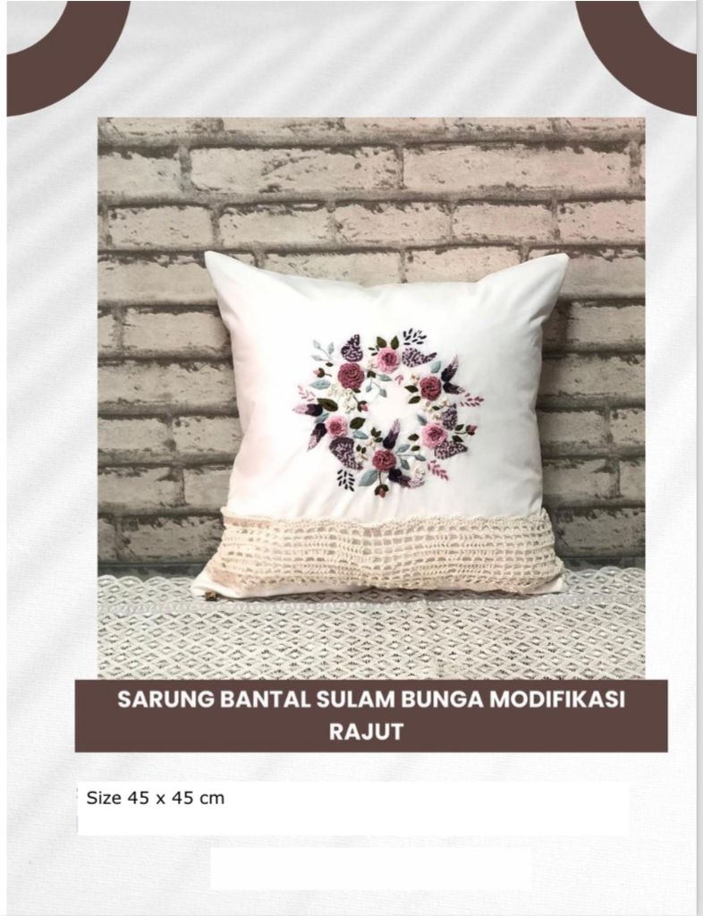 SARUNG BANTAL SULAM BUNGA MODIFIKASI RAJUT 45 X 45 CM