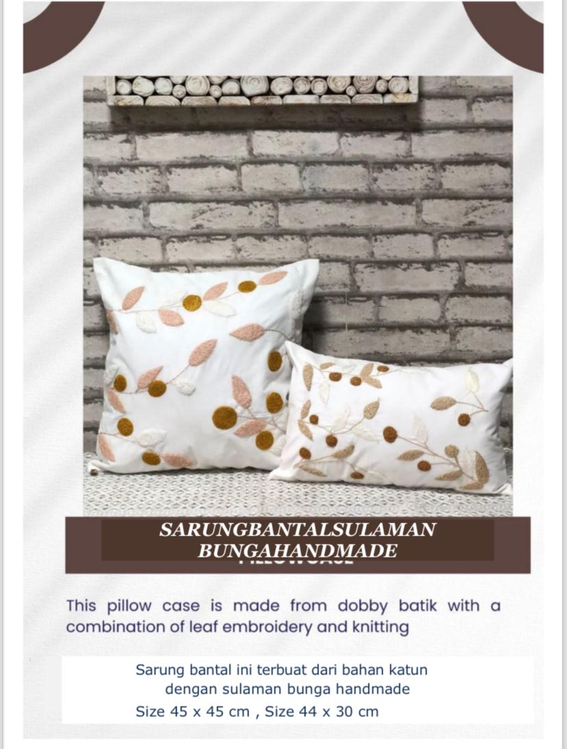 SARUNG BANTAL SULAMAN BUNGA HANDMADE 45 X 45 CM
