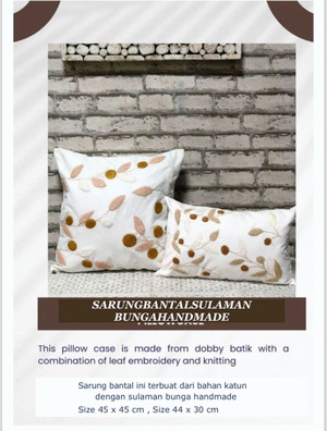 SARUNG BANTAL SULAMAN BUNGA HANDMADE 45 X 45 CM