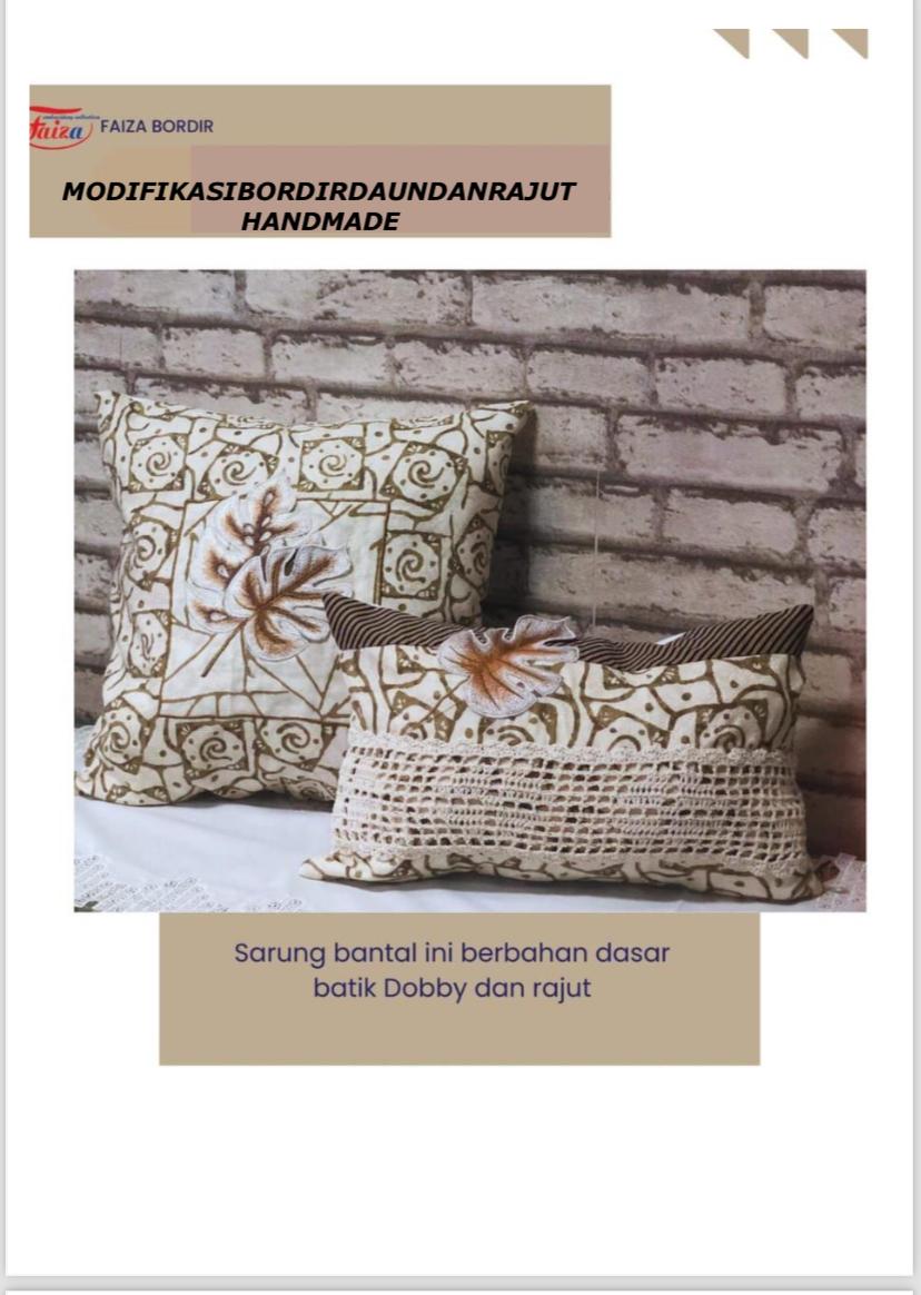 SARUNG BANTAL MINI BORDIR MOTIF DAUN RAJUT HANDMADE UK 44 x 30 CM