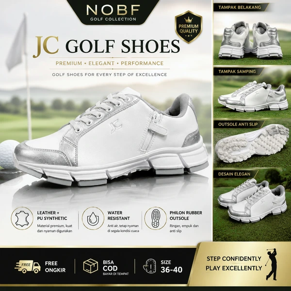 Sepatu Golf Hybrid JC Journey of Challenge - Spikeless Casual Sneakers - Zipper dan Lace - 100% Sepatu Kulit