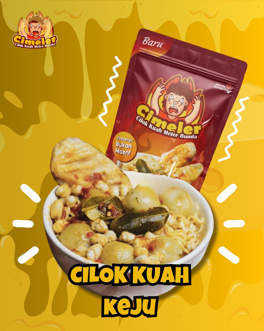 Cimeler - Cilok Kuah Keju Isi Telur Baso / Cilok Isi Keju Bumbu Creamy / Cireng Lidah Keju Cikur Daun Jeruk