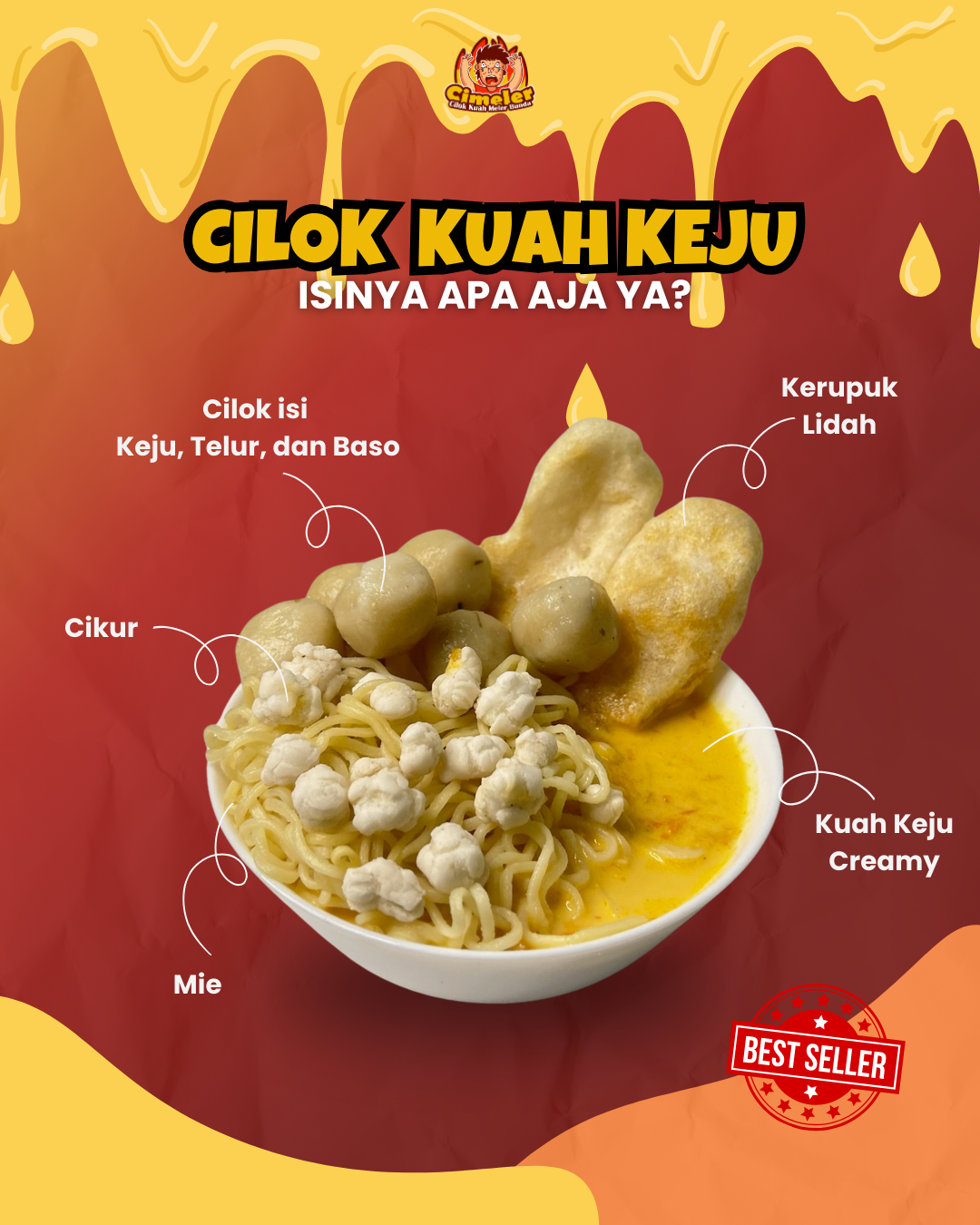 Cimeler - Cilok Kuah Keju Isi Telur Baso / Cilok Isi Keju Bumbu Creamy / Cireng Lidah Keju Cikur Daun Jeruk