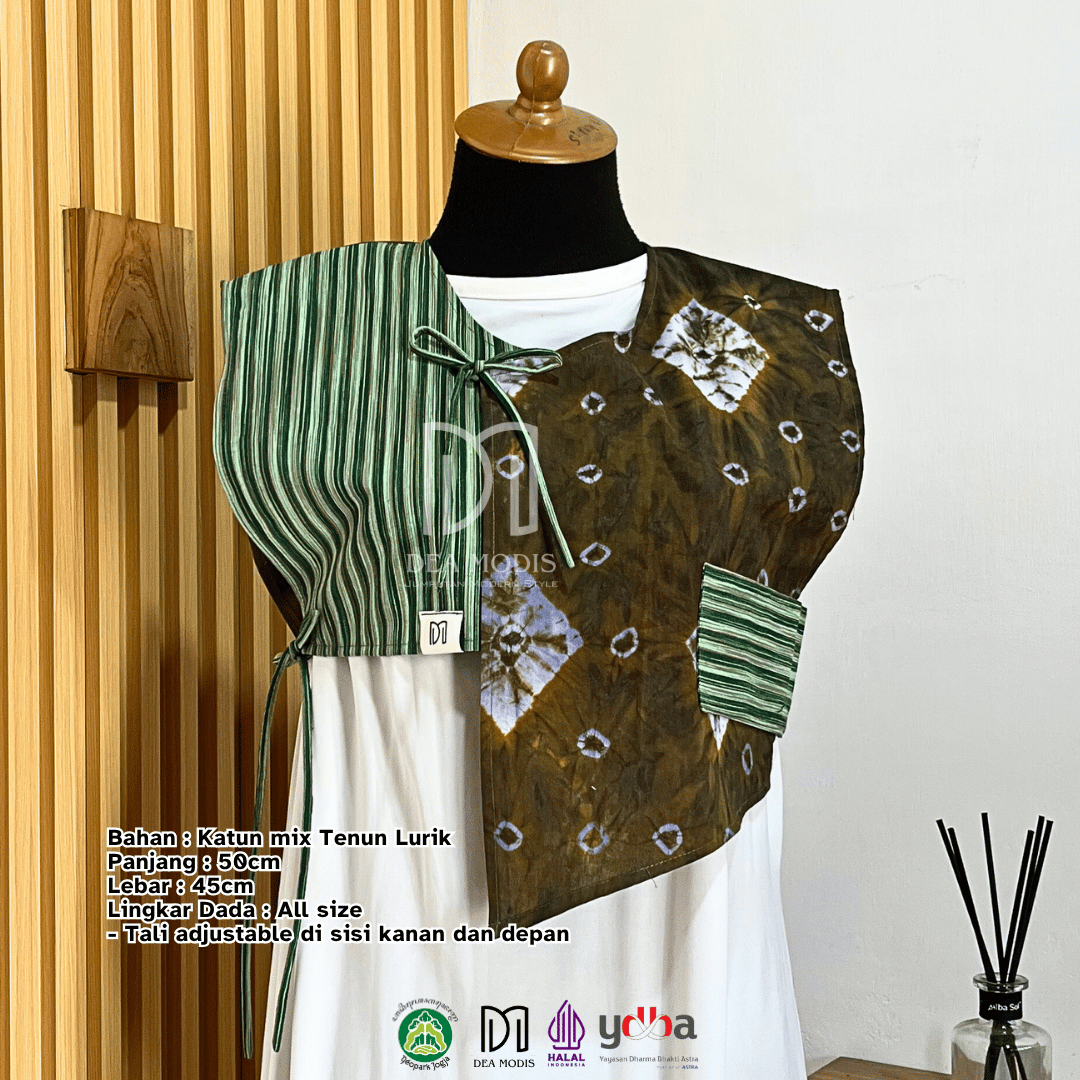 Heva Vest Rompi Wanita Batik Jumputan mix Tenun Lurik by Dea Modis Jumputan