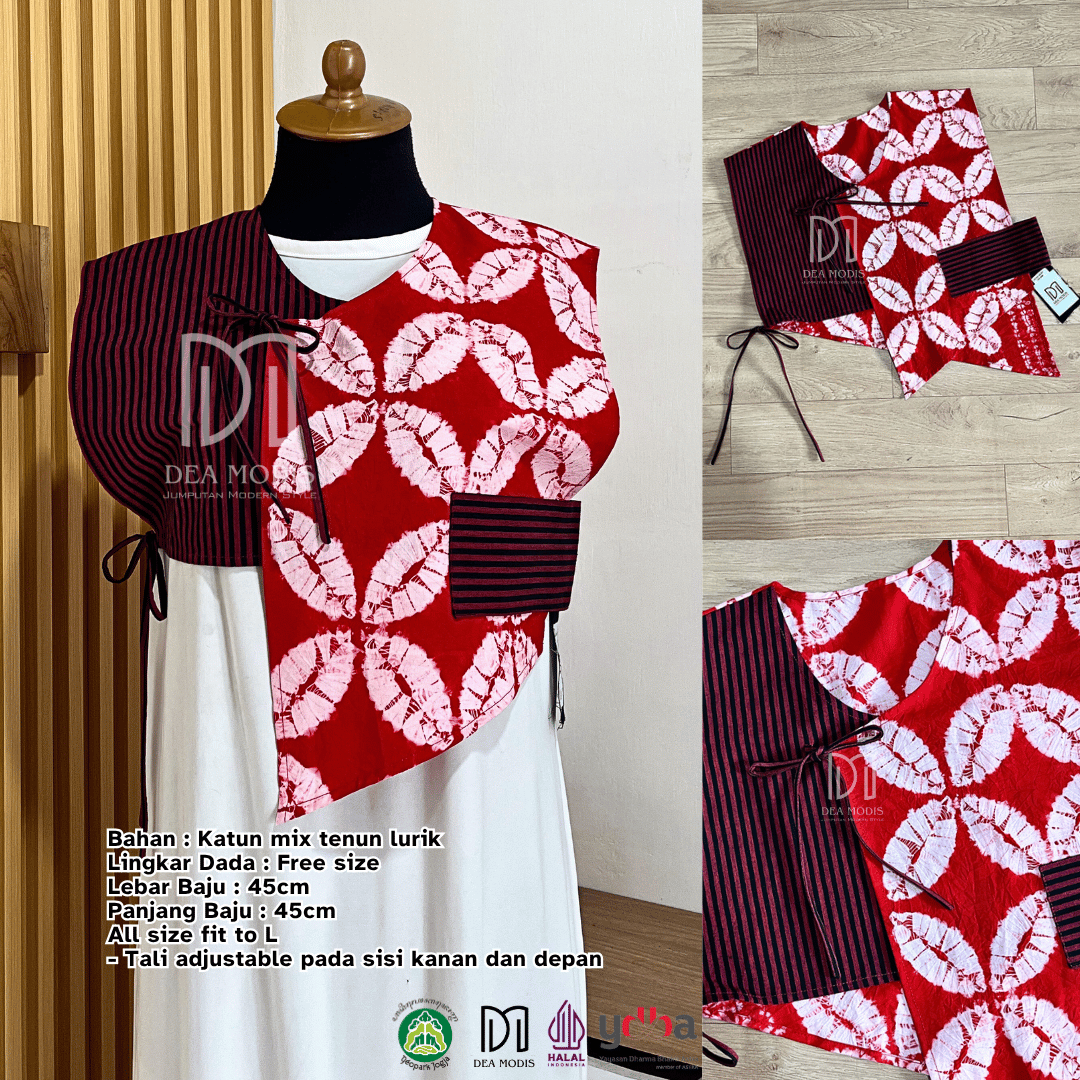 Heva Vest Rompi Wanita Batik Jumputan mix Tenun Lurik by Dea Modis Jumputan