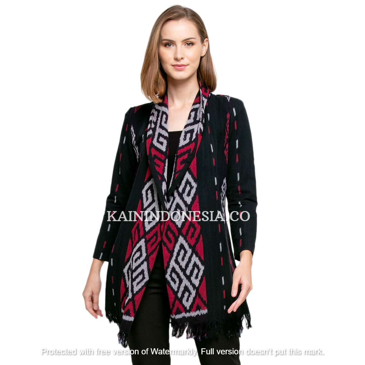 KI Outer Cardigan Kardigan Blazer Tenun Jepara Kemala Safiyya Merah