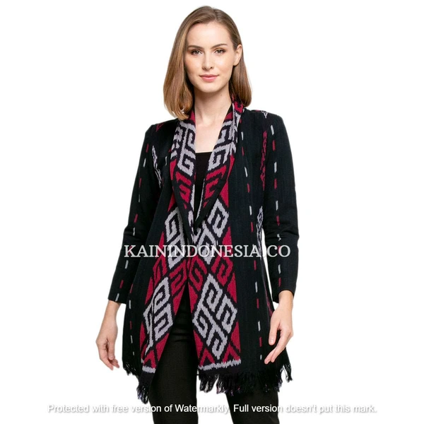 KI Outer Cardigan Kardigan Blazer Tenun Jepara Kemala Safiyya Merah