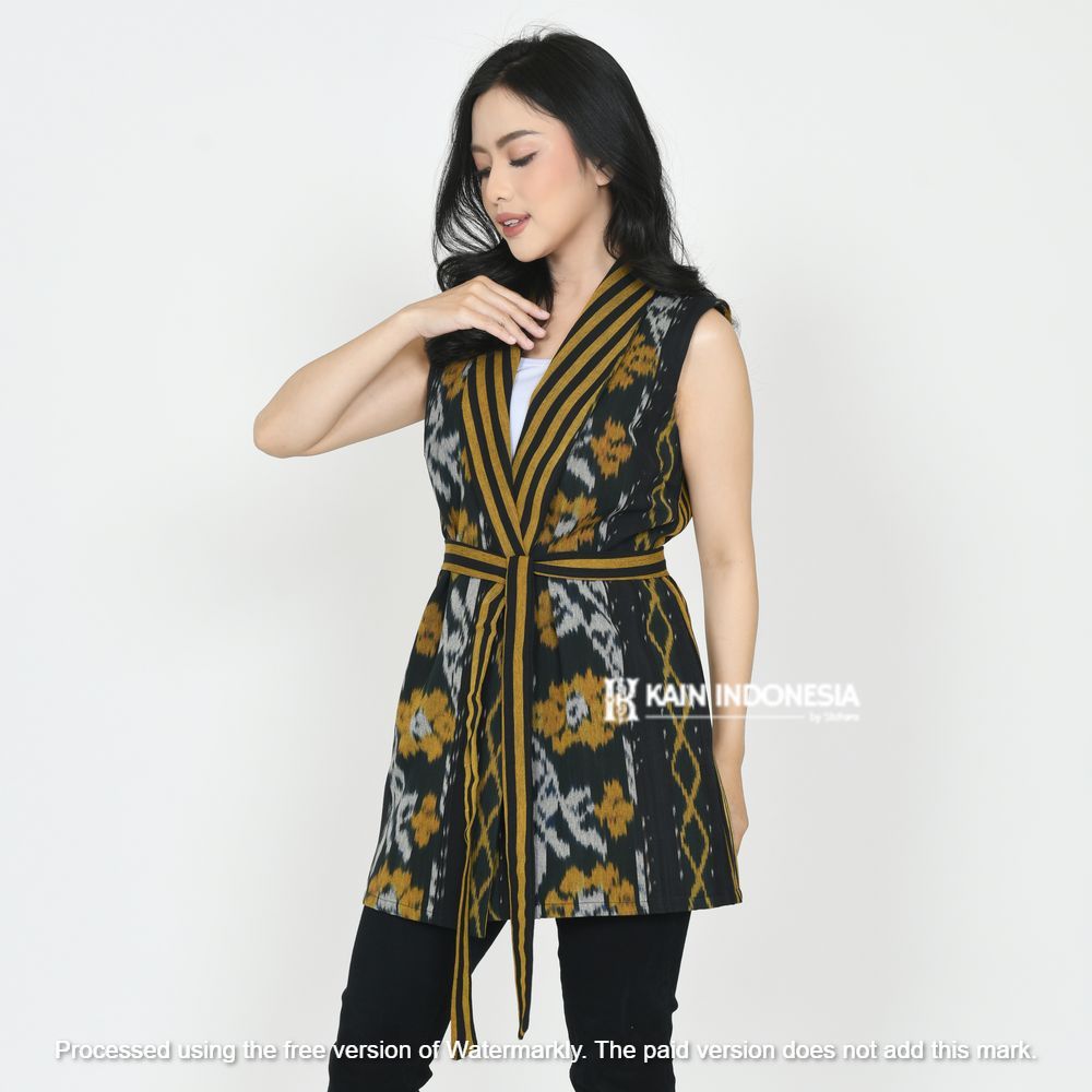 Vest Ressa Tenun Jepara Fira Kuning Outer Tenun Modern