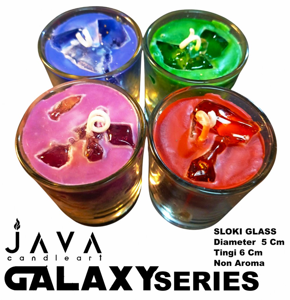 LILIN GELAS SLOKI GALAXY SERIES JELLY NON AROMA PENERANGAN DEKORASI SOUVENIR DAYA BAKAR 12 JAM