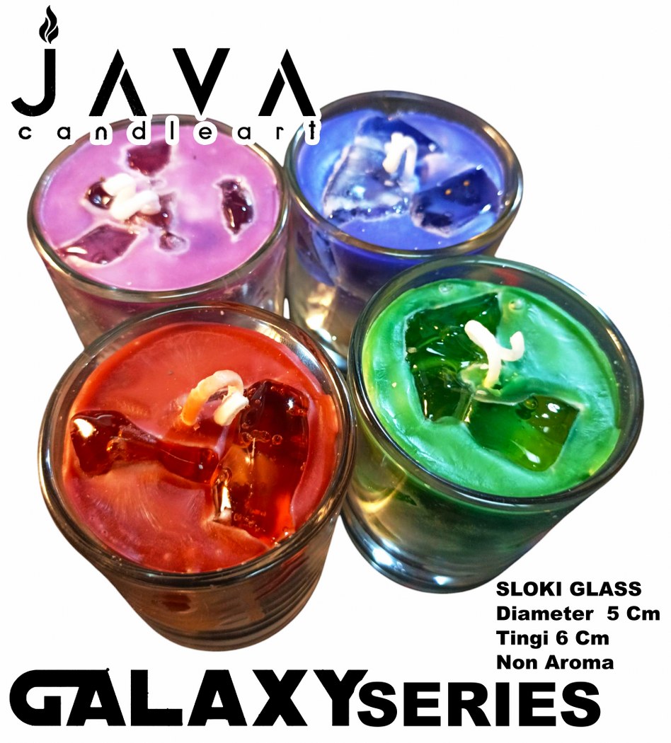 LILIN GELAS SLOKI GALAXY SERIES JELLY NON AROMA PENERANGAN DEKORASI SOUVENIR DAYA BAKAR 12 JAM