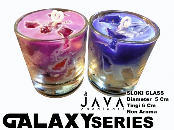 LILIN GELAS SLOKI GALAXY SERIES JELLY NON AROMA PENERANGAN DEKORASI SOUVENIR DAYA BAKAR 12 JAM