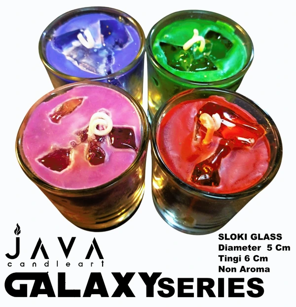 LILIN GELAS SLOKI GALAXY SERIES JELLY NON AROMA PENERANGAN DEKORASI SOUVENIR DAYA BAKAR 12 JAM