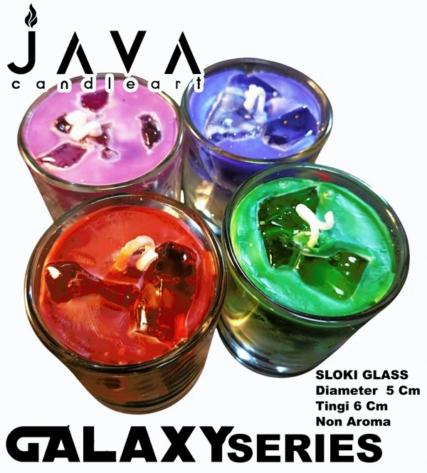 LILIN GELAS SLOKI GALAXY SERIES JELLY NON AROMA PENERANGAN DEKORASI SOUVENIR DAYA BAKAR 12 JAM