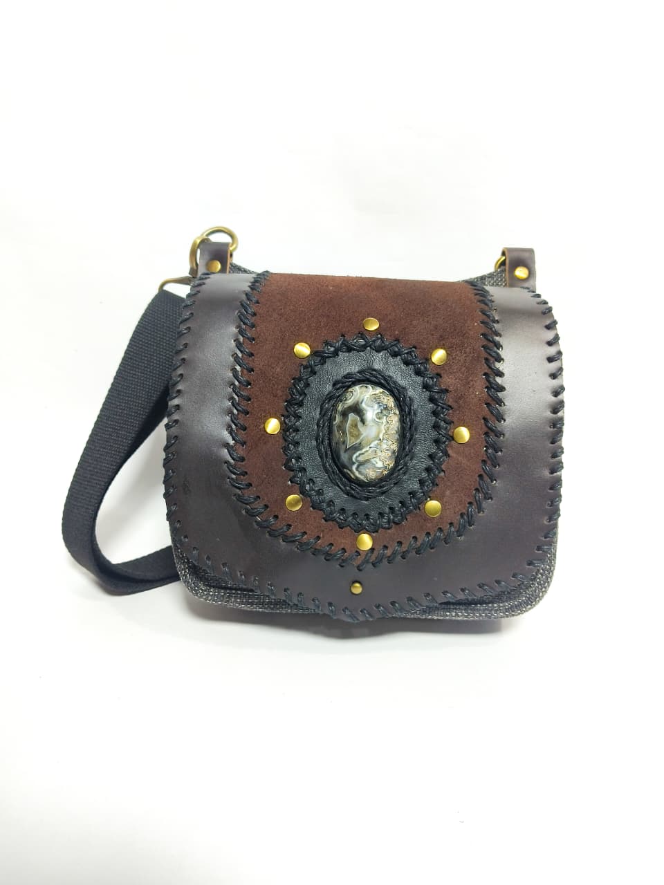 UwaisGen Tas Selempang Pria Goni Tas Selempang Kulit Asli Boho Lucian Bag