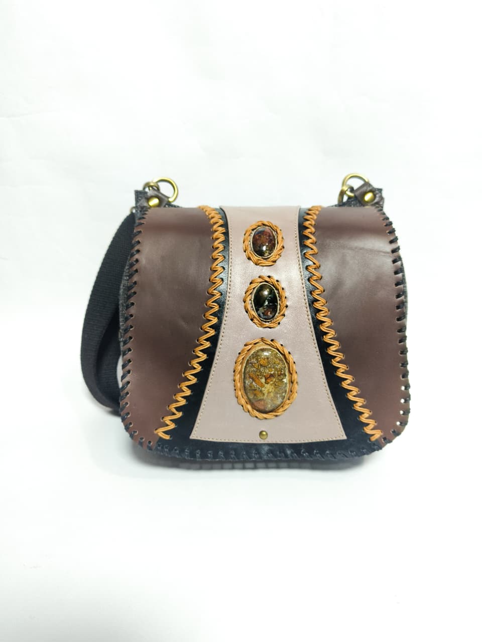 UwaisGen Tas Selempang Pria Goni Tas Selempang Kulit Asli Boho Lucian Bag