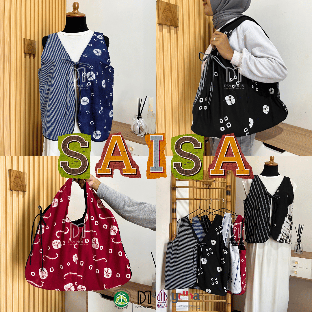 Saisa ToteVest Totebag + Rompi Wanita Batik Jumputan mix Tenun Lurik by Dea Modis Jumputan