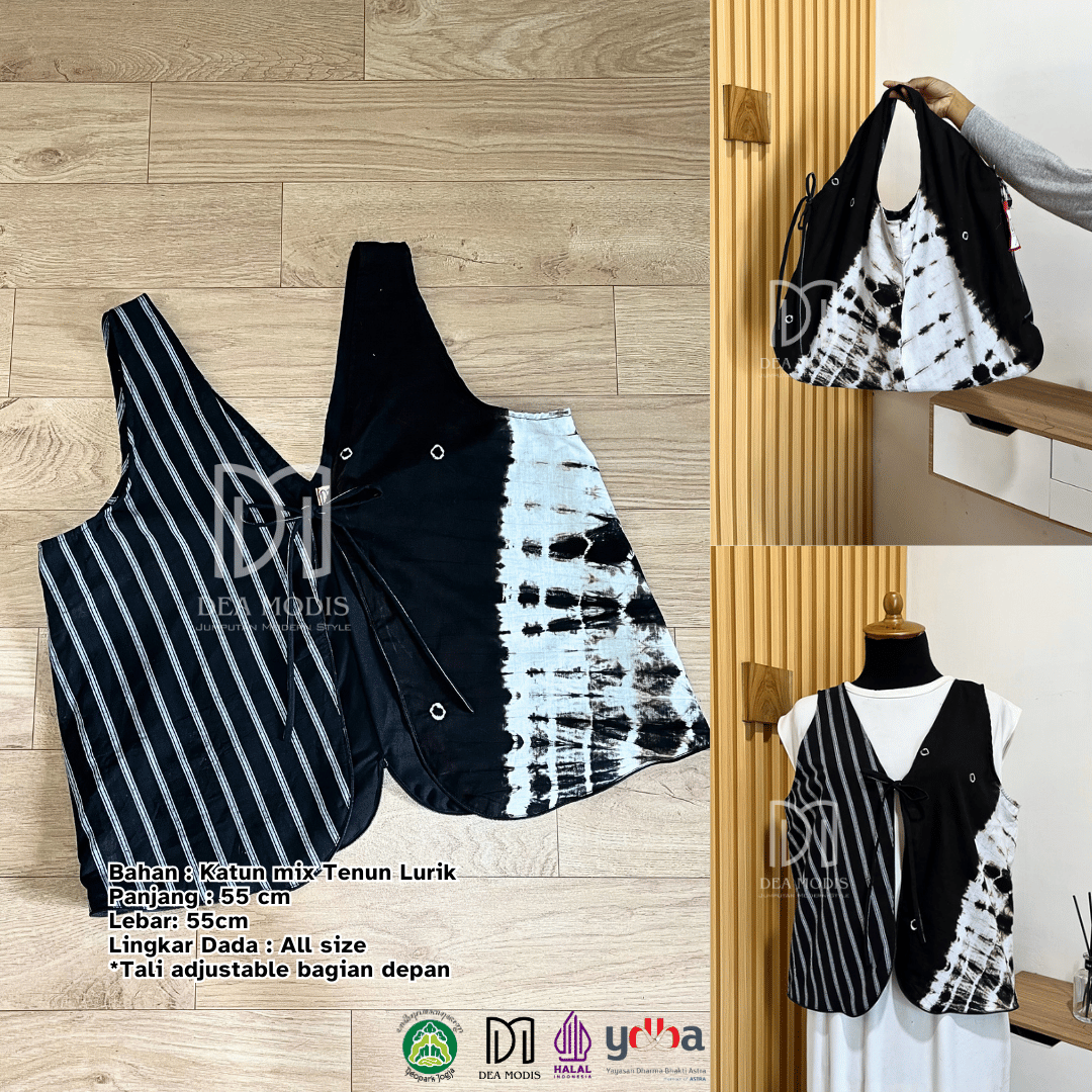 Saisa ToteVest Totebag + Rompi Wanita Batik Jumputan mix Tenun Lurik by Dea Modis Jumputan