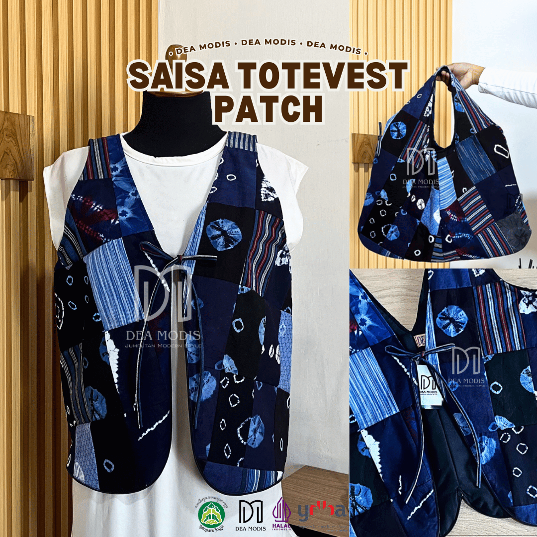 Saisa ToteVest Perca Totebag + Rompi Wanita Batik Jumputan mix Tenun Lurik by Dea Modis Jumputan