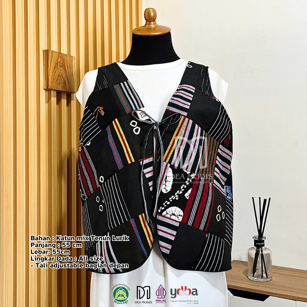 Saisa ToteVest Perca Totebag + Rompi Wanita Batik Jumputan mix Tenun Lurik by Dea Modis Jumputan