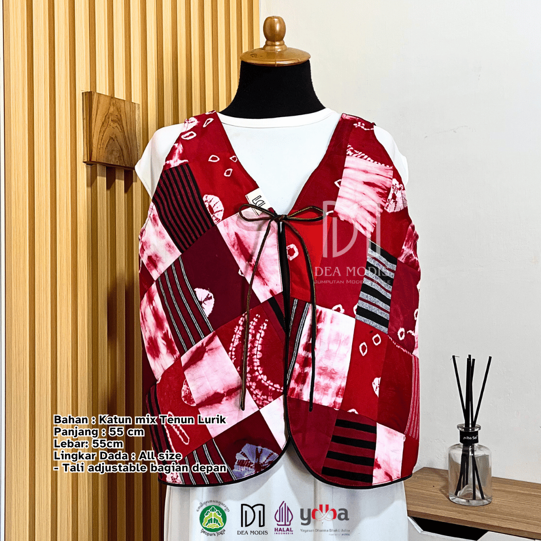 Saisa ToteVest Perca Totebag + Rompi Wanita Batik Jumputan mix Tenun Lurik by Dea Modis Jumputan