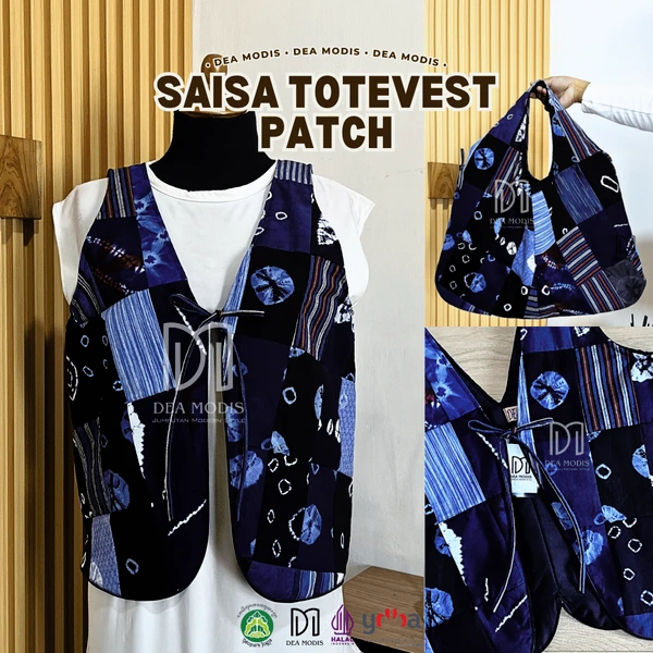Saisa ToteVest Perca Totebag + Rompi Wanita Batik Jumputan mix Tenun Lurik by Dea Modis Jumputan