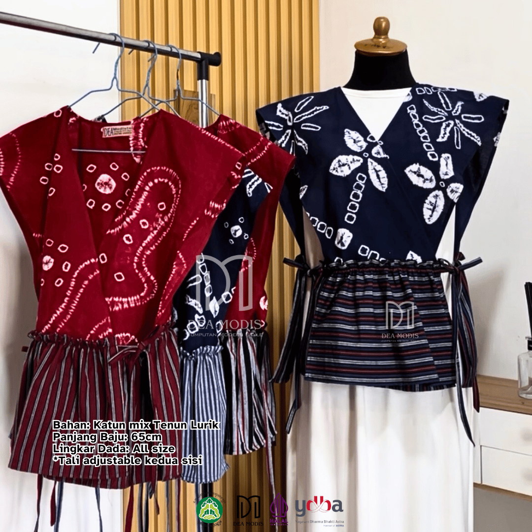 Thalia Vest Rompi Wanita Batik Jumputan mix Tenun Lurik by Dea Modis Jumputan