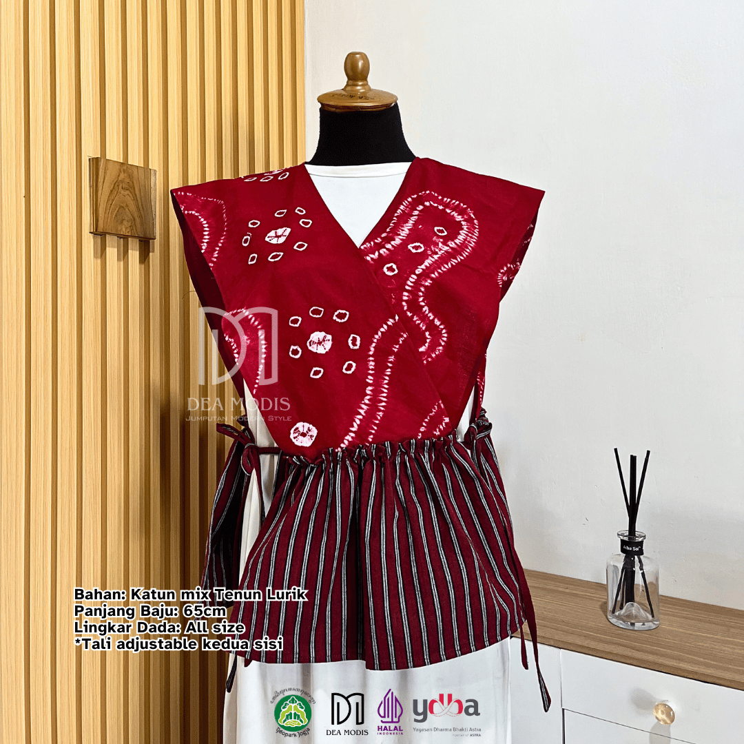 Thalia Vest Rompi Wanita Batik Jumputan mix Tenun Lurik by Dea Modis Jumputan