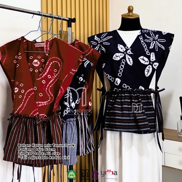 Thalia Vest Rompi Wanita Batik Jumputan mix Tenun Lurik by Dea Modis Jumputan