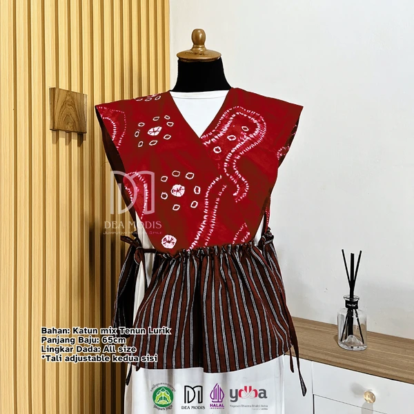 Thalia Vest Rompi Wanita Batik Jumputan mix Tenun Lurik by Dea Modis Jumputan