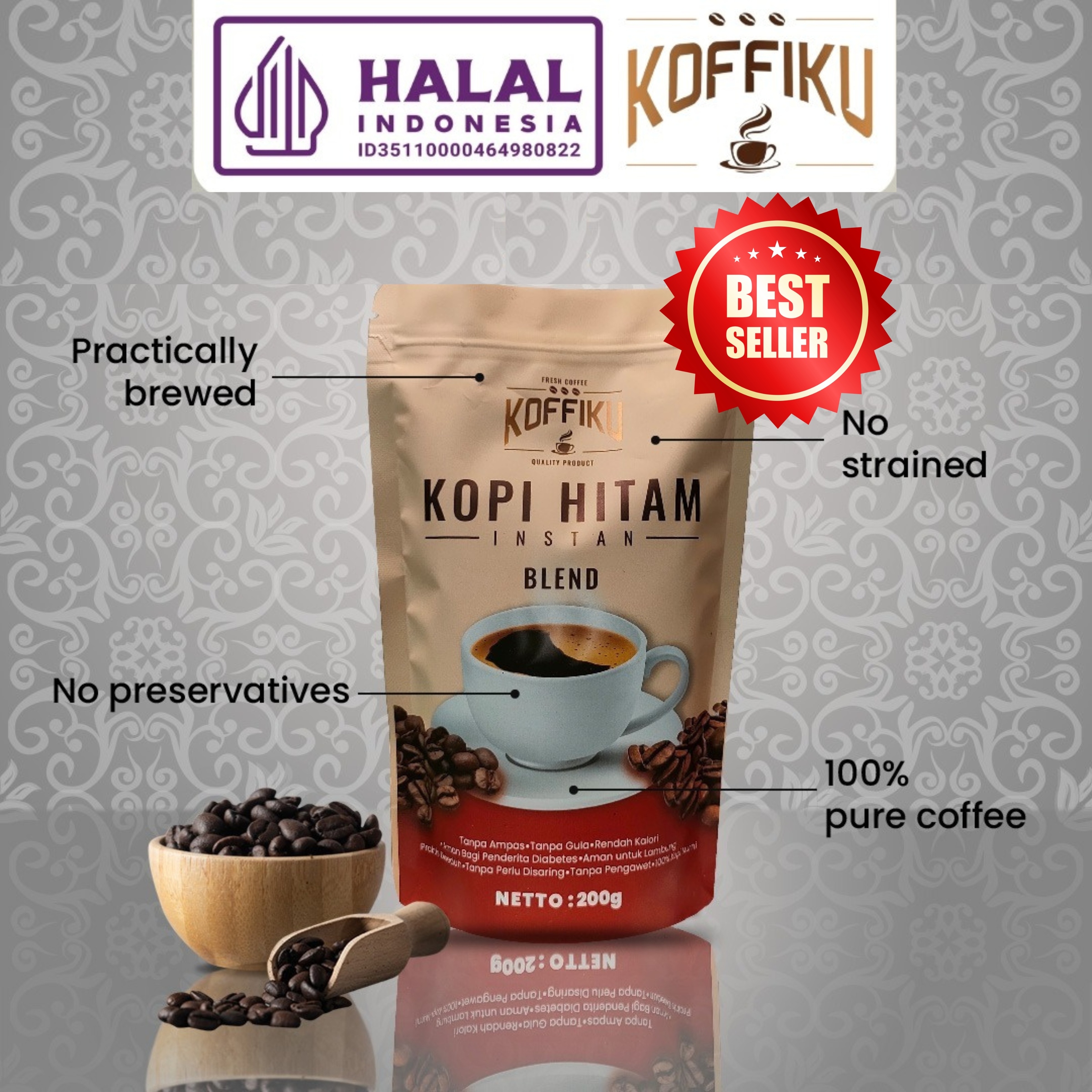 BLEND 200 GRAM Spray Dried Instan Coffee /Kopi Hitam Instan / kopi tanpa ampas