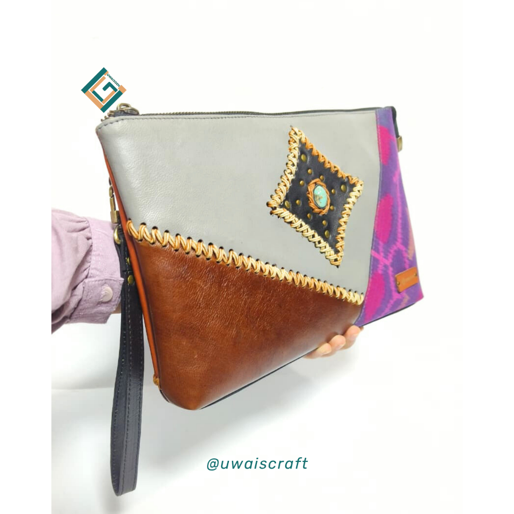 UwaisGen Handbag Kulit Endek Tas Etnik Bali Cluth Pria Wanita Versa Bag