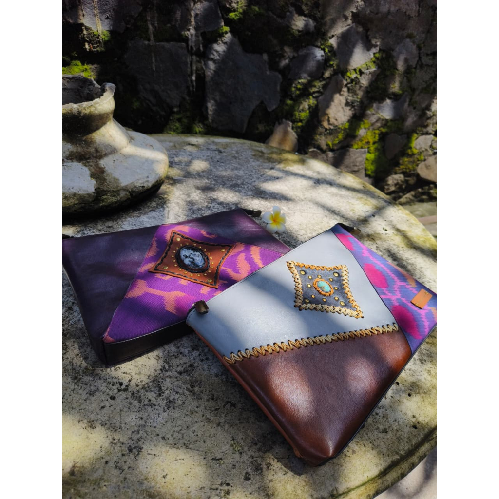 UwaisGen Handbag Kulit Endek Tas Etnik Bali Cluth Pria Wanita Versa Bag