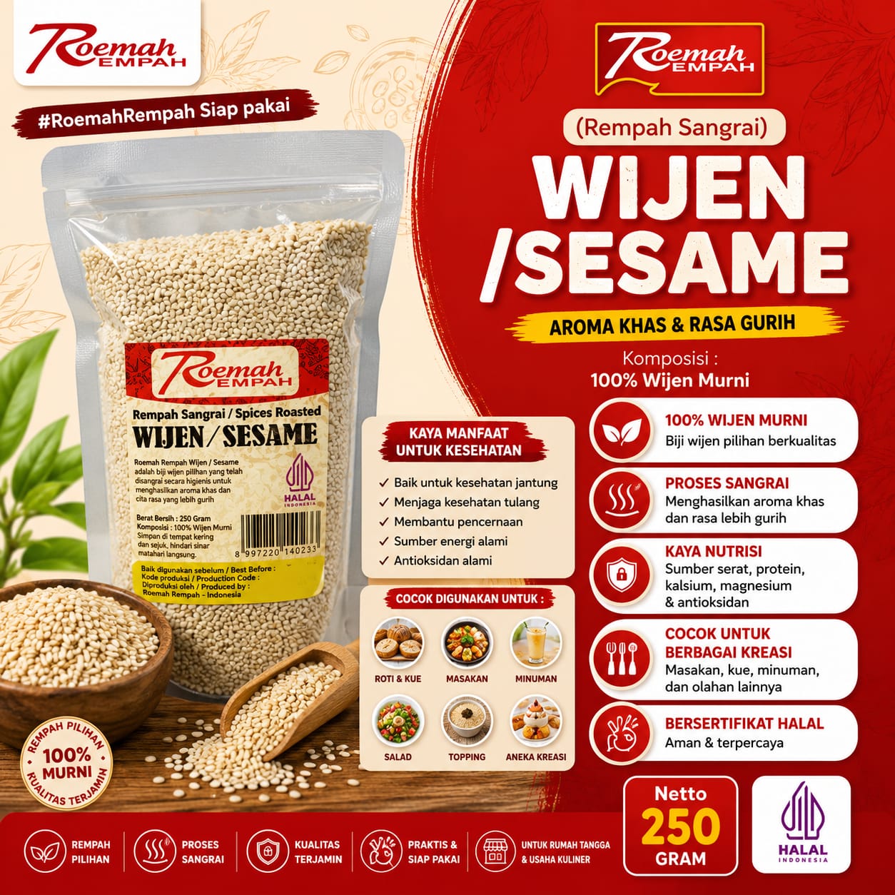 Roemah Rempah Wijen 250 Gram Standing Pouch