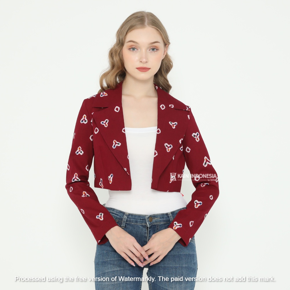 KIBS Blazer Crop Luna Jumputan Jogya Maroon Blazer Modern Wanita