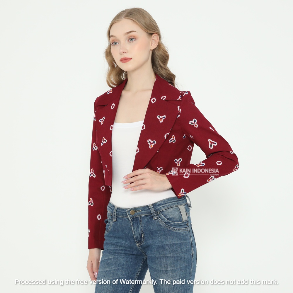 KIBS Blazer Crop Luna Jumputan Jogya Maroon Blazer Modern Wanita