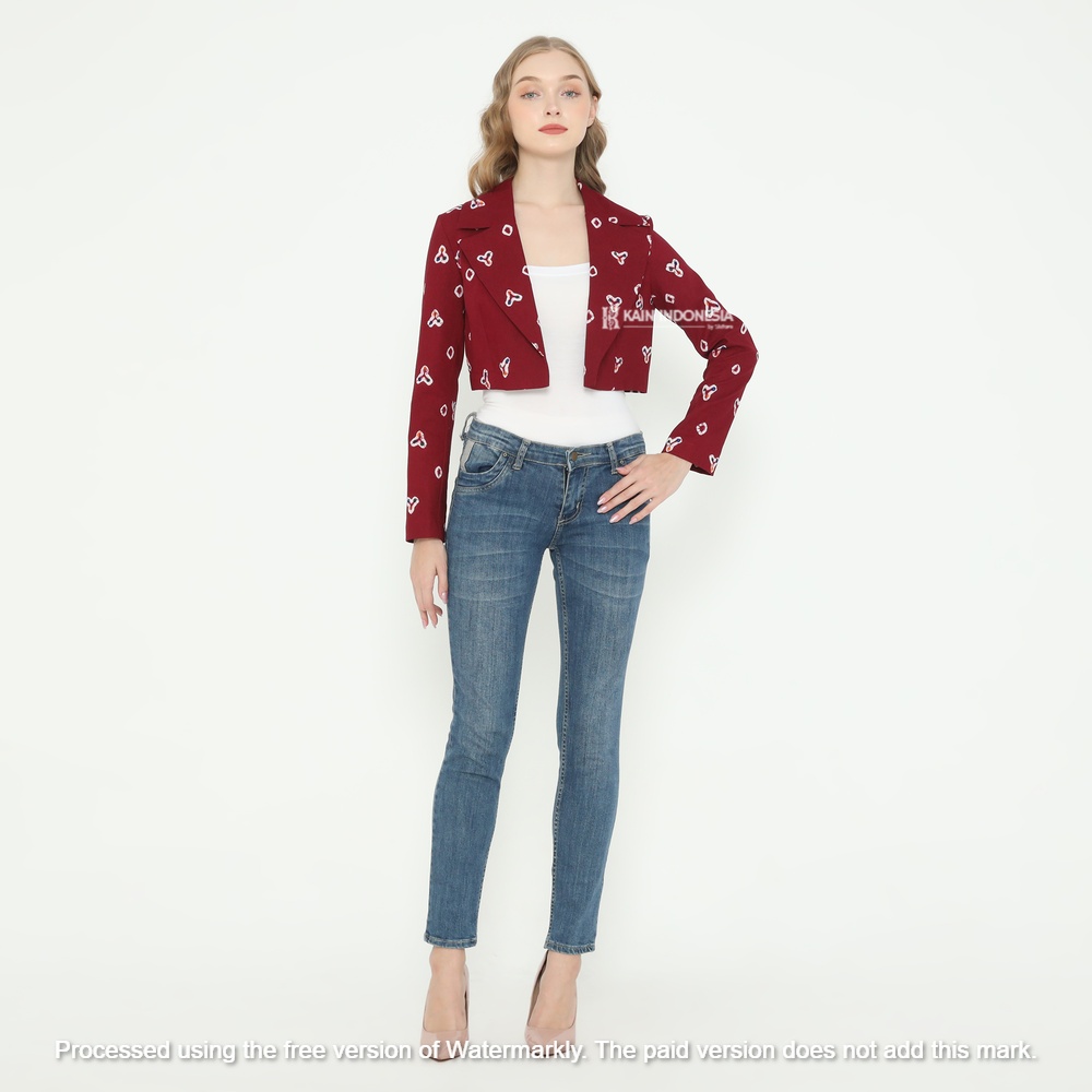 KIBS Blazer Crop Luna Jumputan Jogya Maroon Blazer Modern Wanita