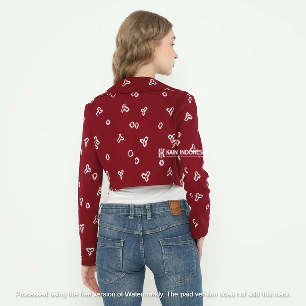KIBS Blazer Crop Luna Jumputan Jogya Maroon Blazer Modern Wanita